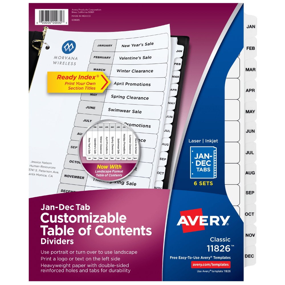 Avery® Ready Index® Dividers, Jan-Dec Tab & Customizable