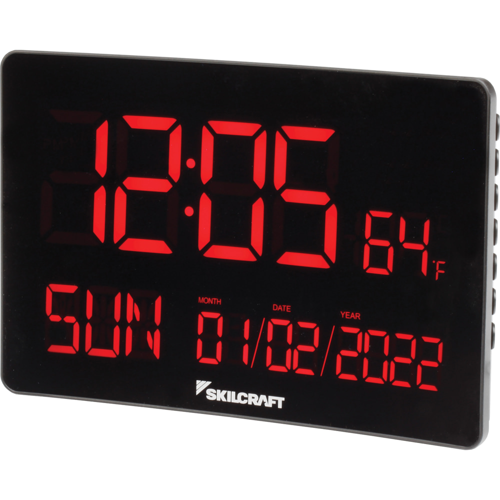 SKILCRAFT® LED Self-Set Digital Clock, 6"H x 12"W