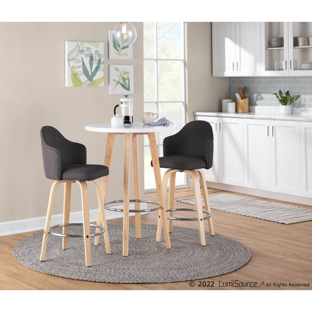 LumiSource Ahoy Fabric Counter Stools, Charcoal/Chrome/Natural,