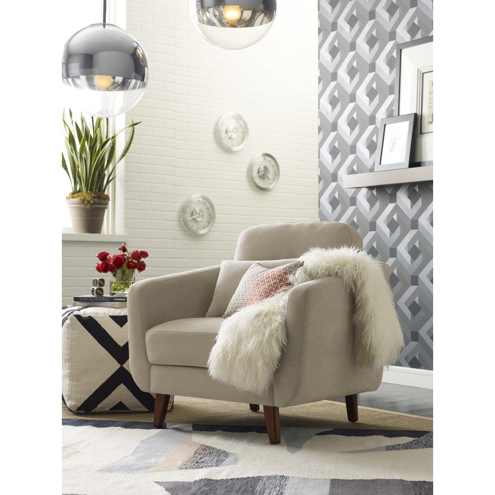 Elle Décor Chloe Mid-Century Modern Arm Chair, Beige/Chestnut