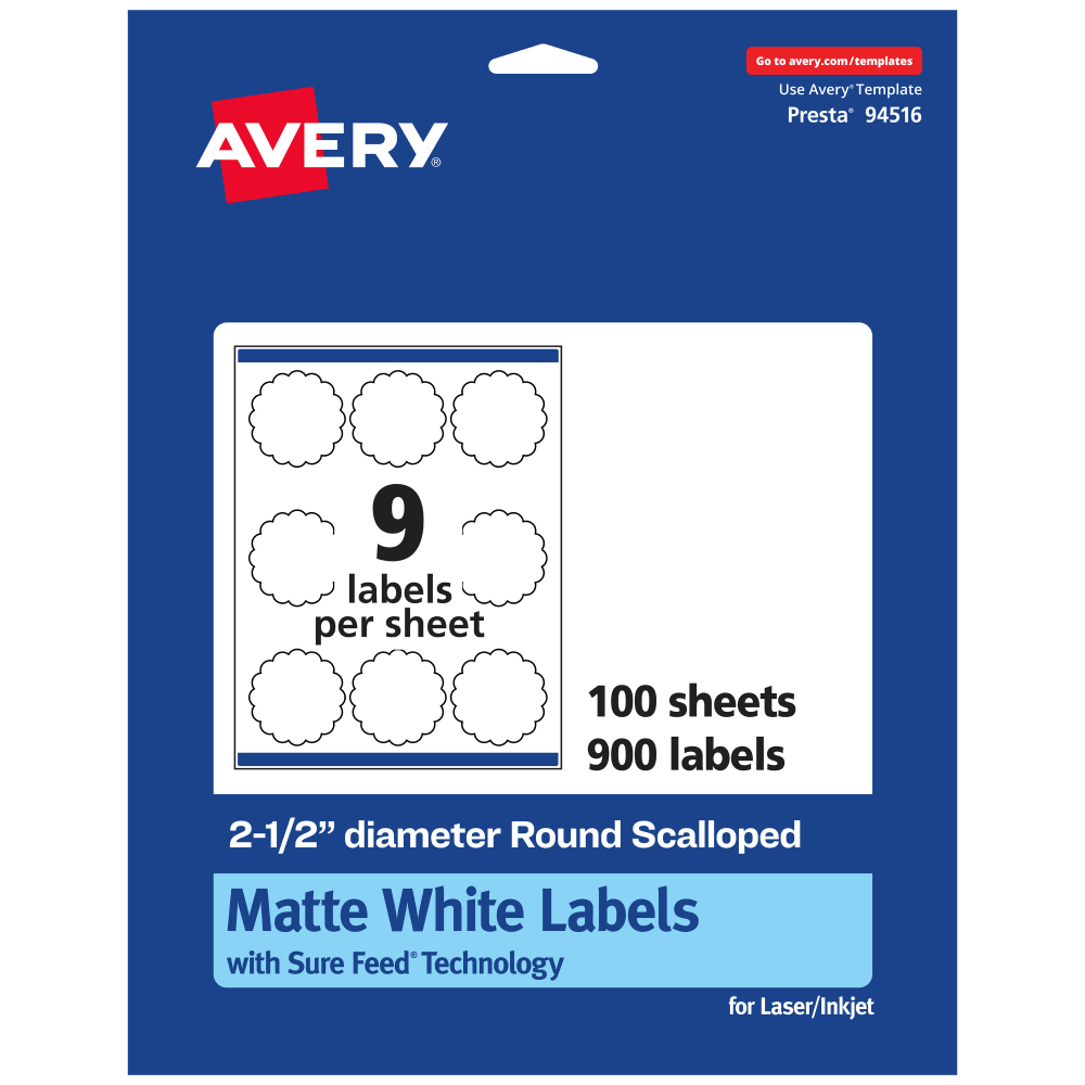 Avery® Permanent Labels With Sure Feed®, 94516-WMP100, Round