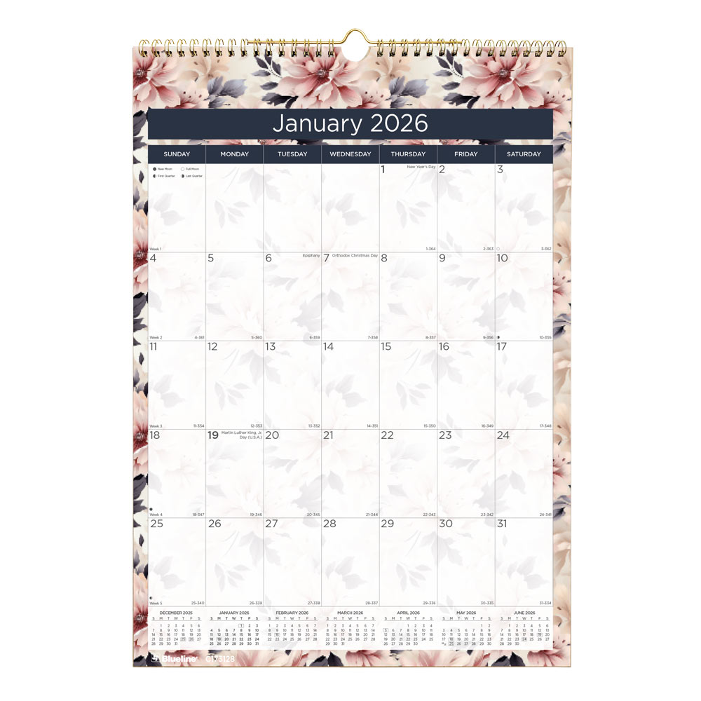 2026 Blueline Colorful Monthly Wall Calendar, 12" x