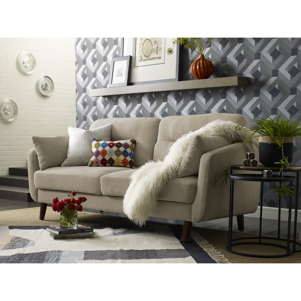 Elle Décor Chloe Mid-Century Modern Loveseat, Beige/Chestnut