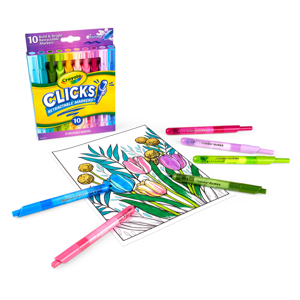 Crayola Washable CLICKS Retractable Markers, Conical Point,