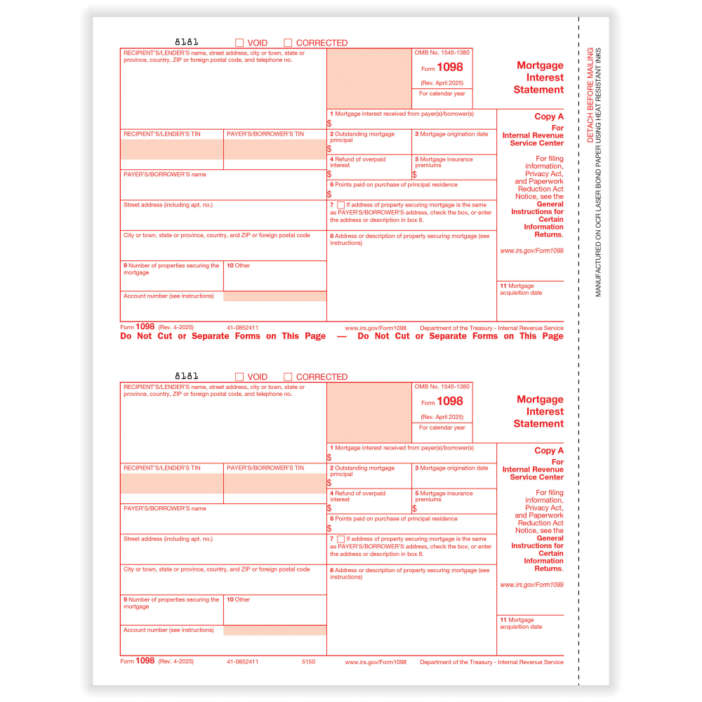 ComplyRight® 1098 Tax Forms, 2-Up, Federal Copy A,
