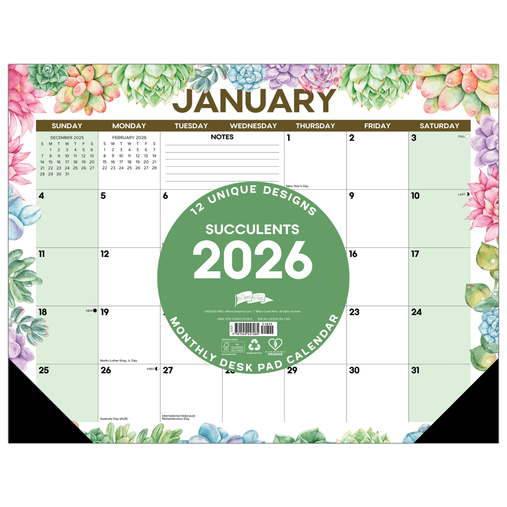2026 Willow Creek Press Desk Pad Calendar, 22"