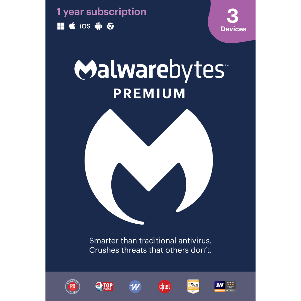 Malwarebytes Premium, For 3 Devices, 1-Year Subscription, For