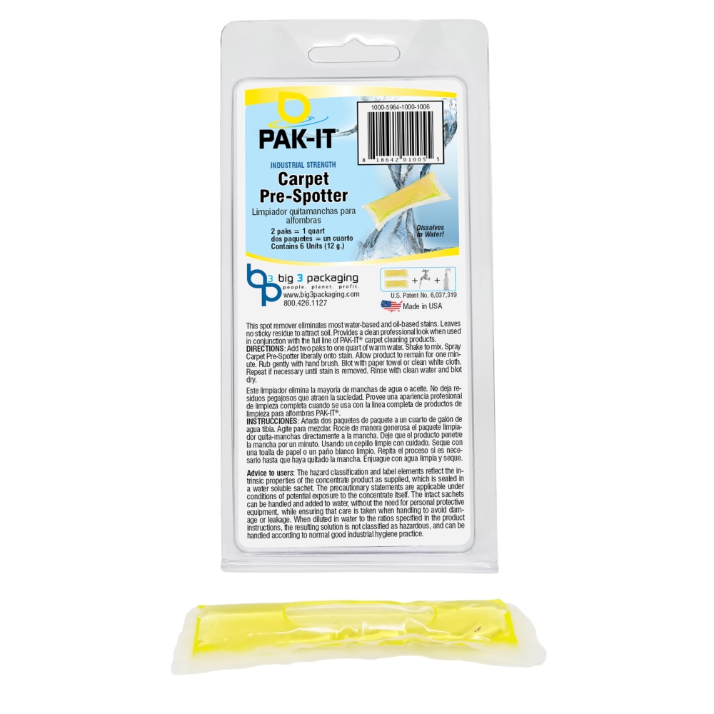 PAK-IT® Carpet Pre-Spotter Packet, Citrus Scent, Yellow, Pack