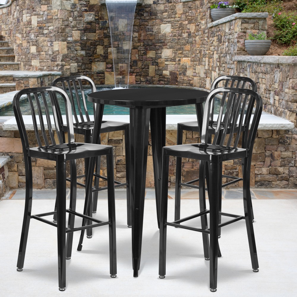 Flash Furniture Commercial-Grade Round Metal Indoor-Outdoor Bar