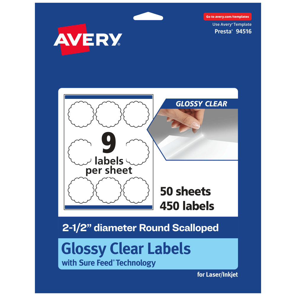 Avery® Glossy Permanent Labels With Sure Feed®, 94516-CGF50,