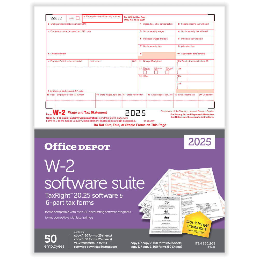 Office Depot® W-2 Laser Tax Forms With Software,