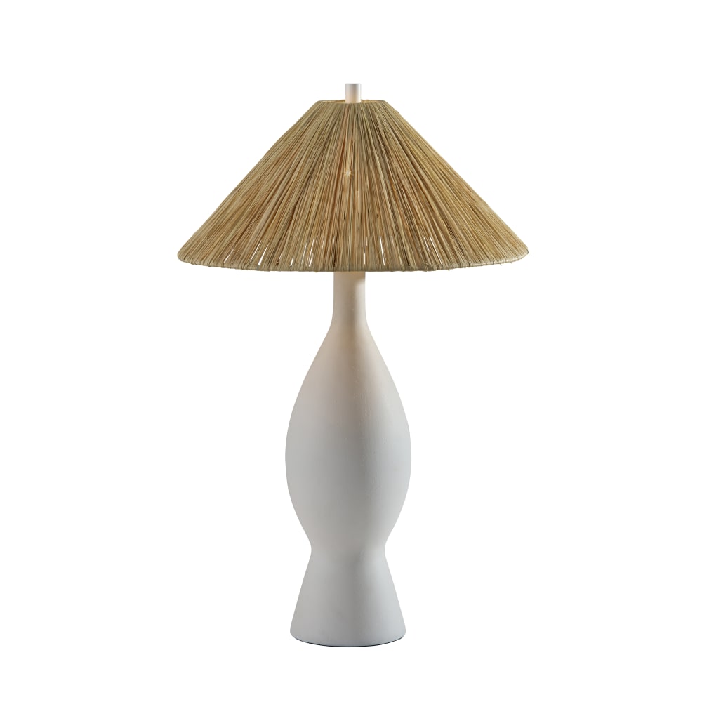 Adesso Maren Table Lamp, White/Raffia Grass Shade