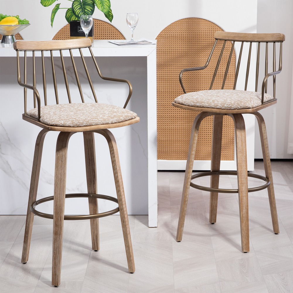 Glamour Home Beatrice Fabric Barstool With Back, Brown