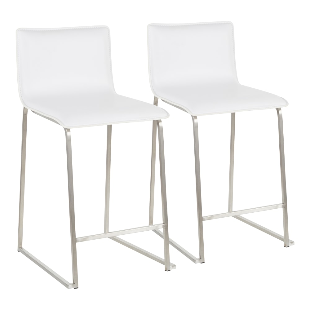 LumiSource Mara Counter Stools, White/Stainless Steel, Set Of