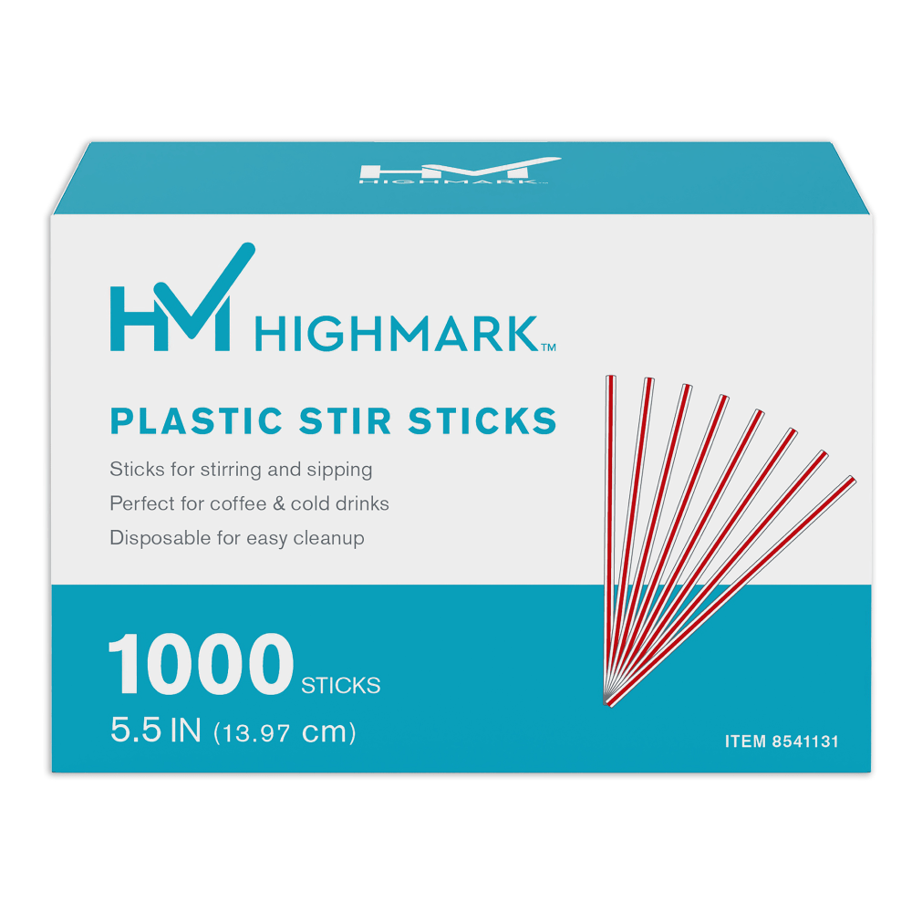 Highmark® Plastic Stir Sticks, 5-1/2", Red/White, Box Of