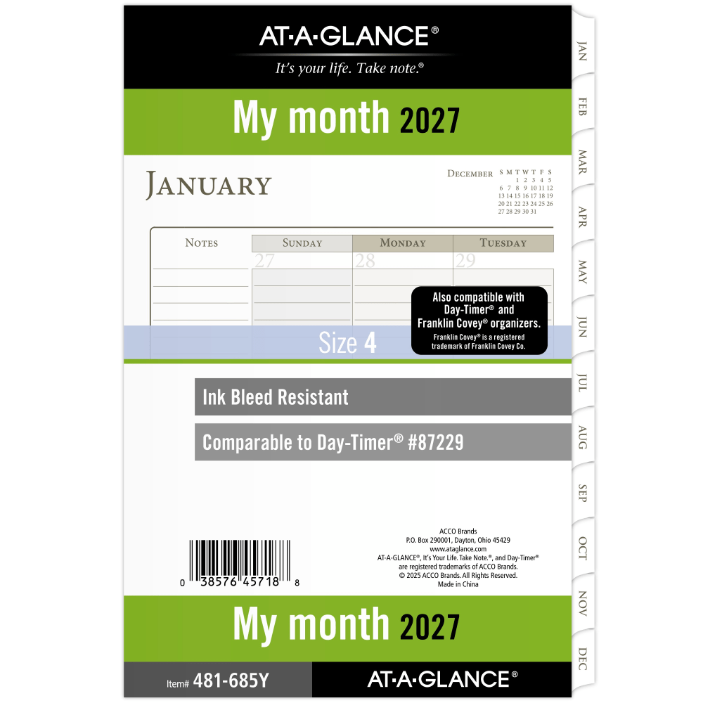 AT-A-GLANCE® 2027 Monthly Planner Refill, Loose-Leaf, Desk Size,