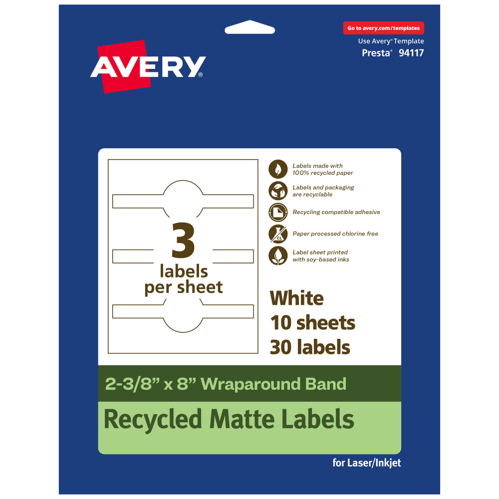 Avery® Recycled Paper Labels, 94117-EWMP10, Cigar, 2-3/8" x