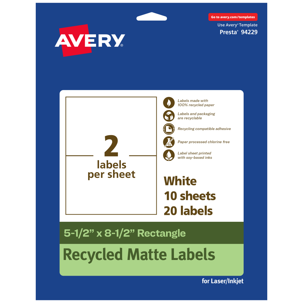 Avery® Recycled Paper Labels, 94229-EWMP10, Rectangle,