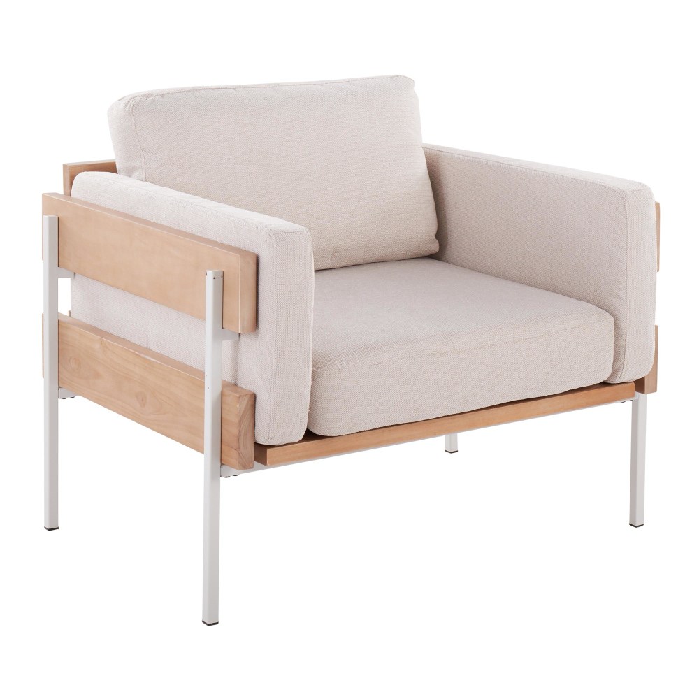 LumiSource Kari Farmhouse Fabric Accent Chair, White/Natural/Cream