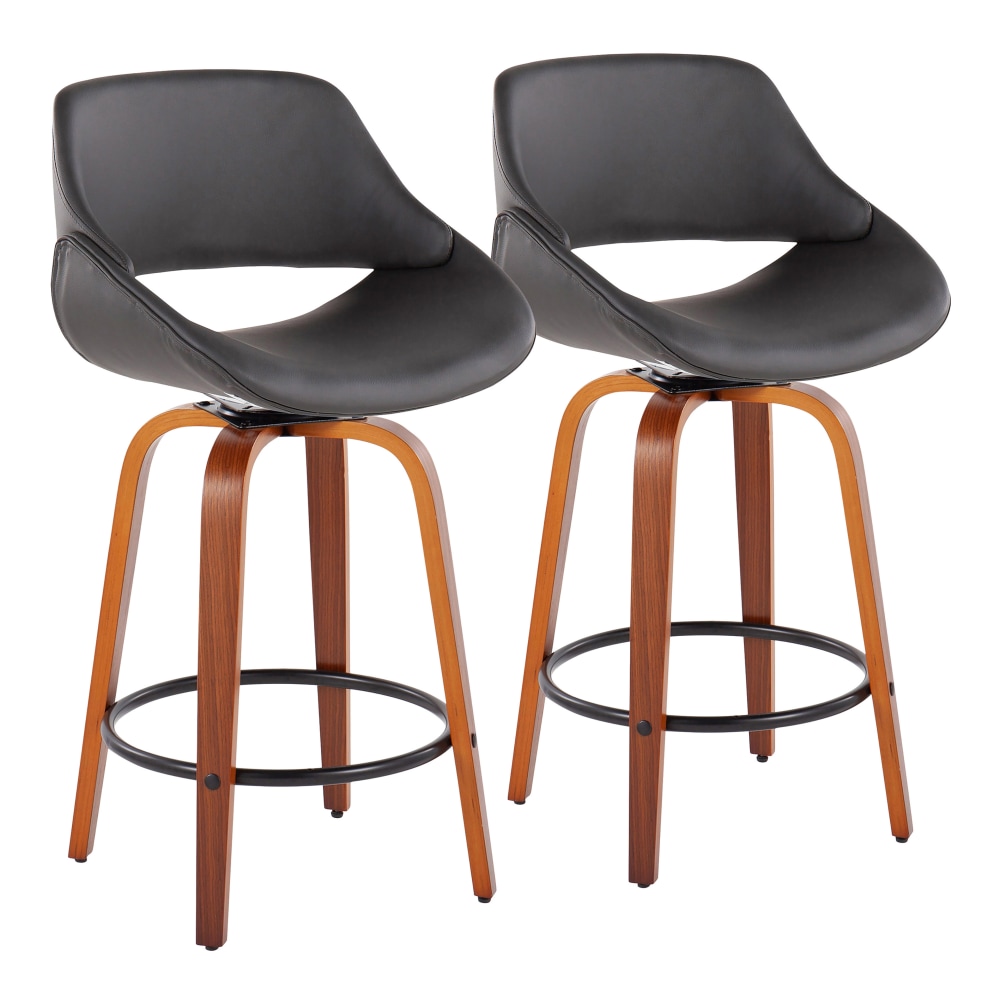 LumiSource Fabrico Counter Stools, Gray/Walnut/Round Black