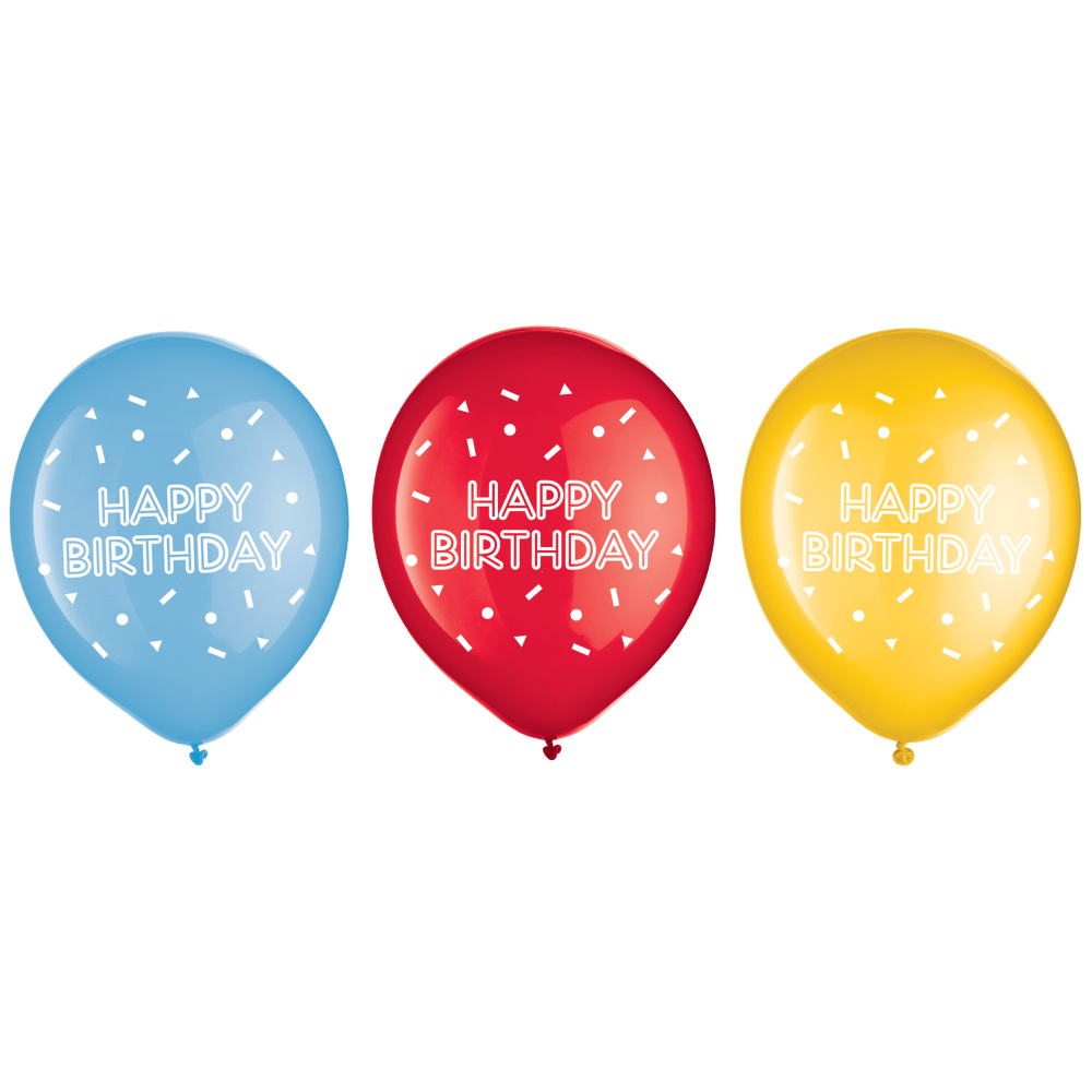 Amscan Go Brightly Latex Balloons, Happy Birthday, Pack