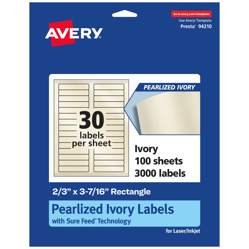 Avery® Pearlized Permanent Labels With Sure Feed®, 94210-PIP100,