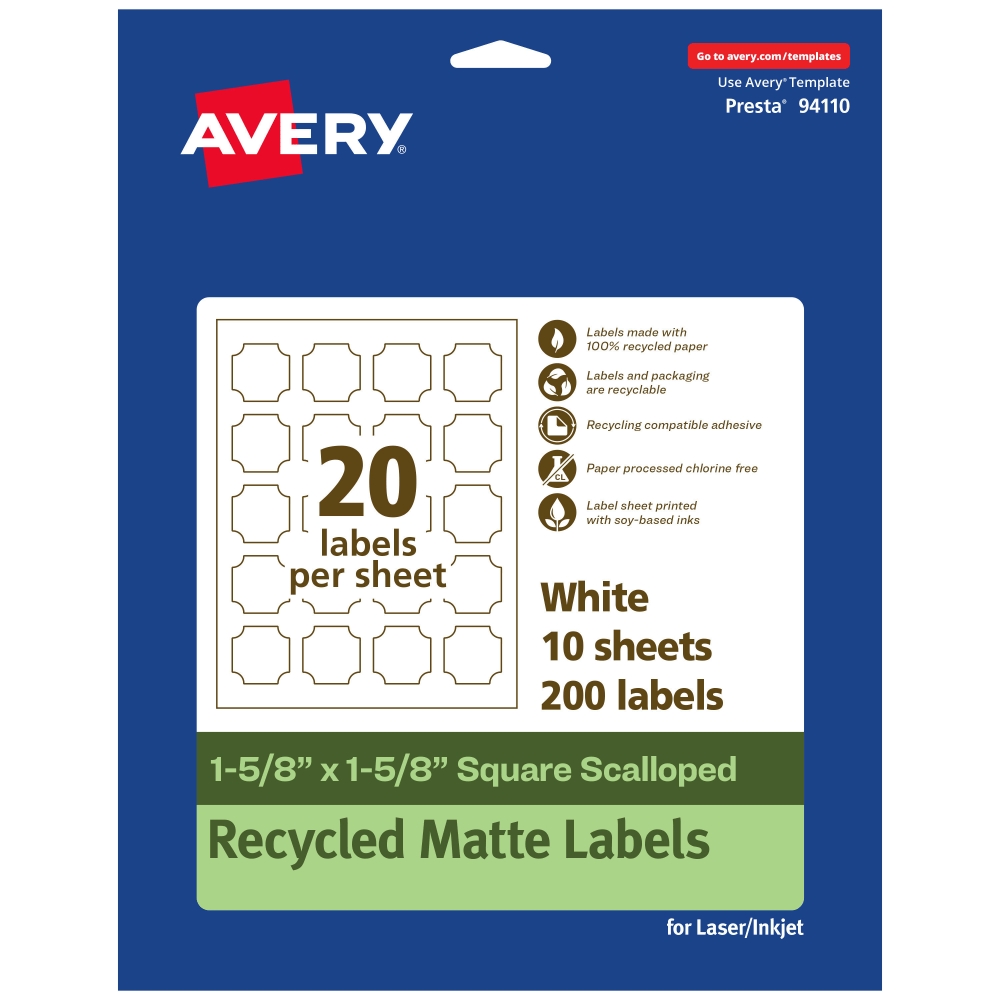 Avery® Recycled Paper Labels, 94110-EWMP10, Square Scalloped,