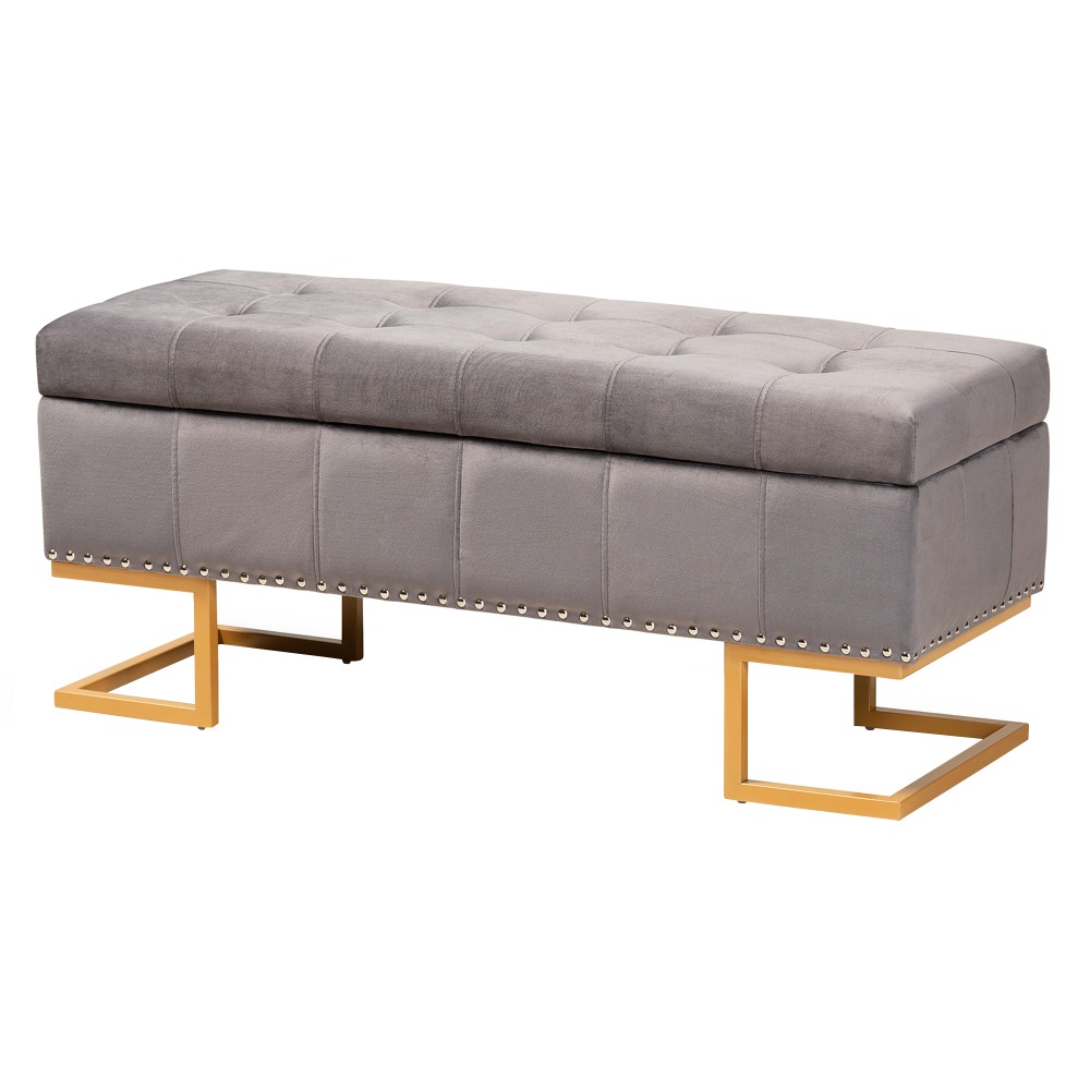Baxton Studio Ellery Storage Ottoman, Gray/Gold