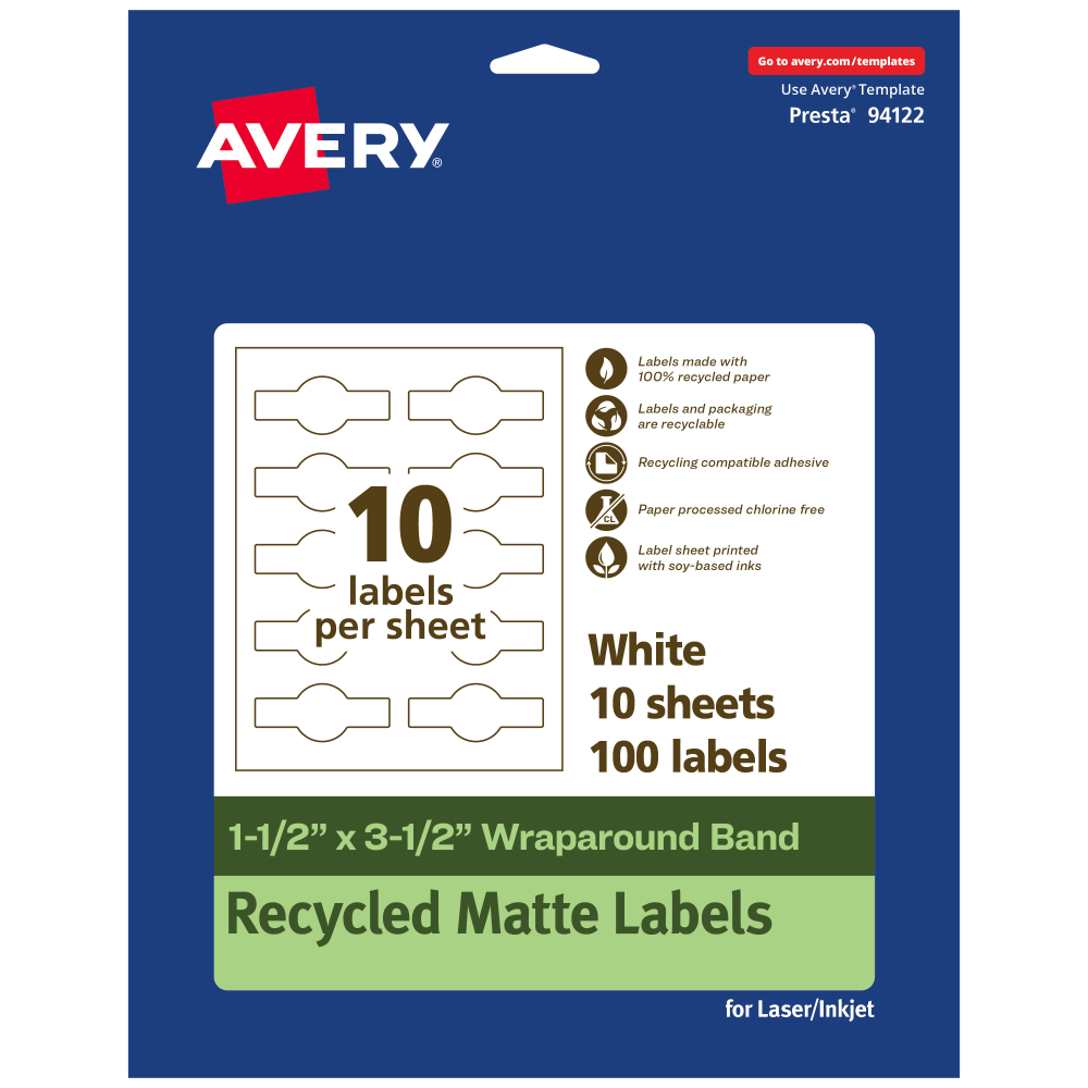 Avery® Recycled Paper Labels, 94122-EWMP10, Cigar, 1-1/2" x