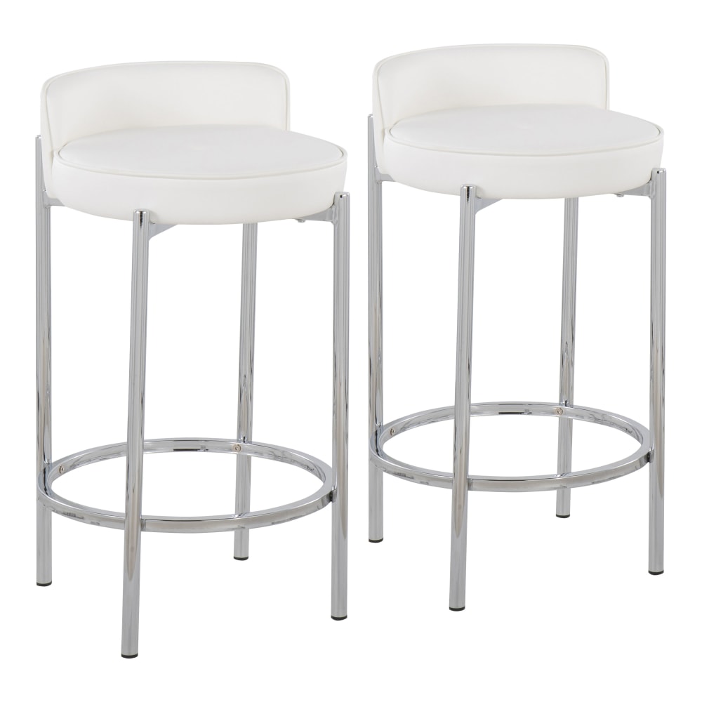 LumiSource Chloe Counter Stools, Chrome/White, Set Of 2