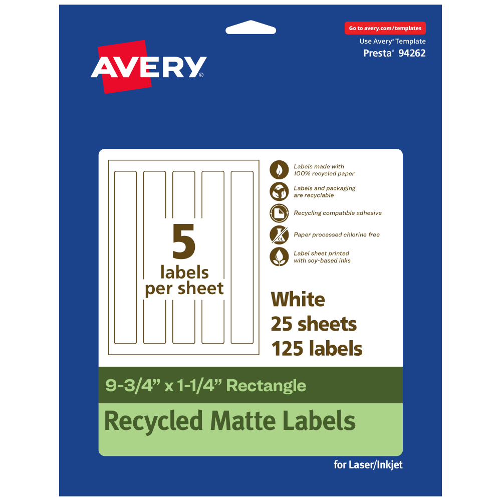 Avery® Recycled Paper Labels, 94262-EWMP25, Rectangle,