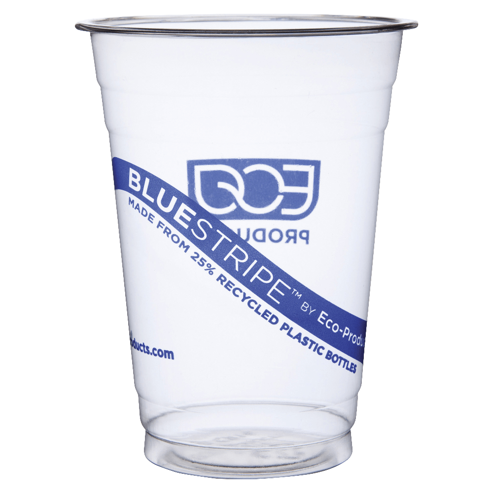 Eco-Products® BlueStripe PET Cold Cups, 16 Oz, Clear/Blue,