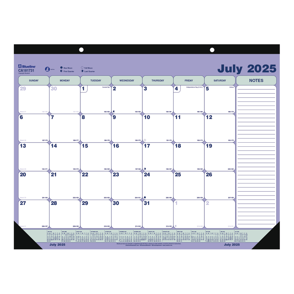 2025-2026 Blueline® Academic Monthly Desk Pad Calendar, 21-1/4”