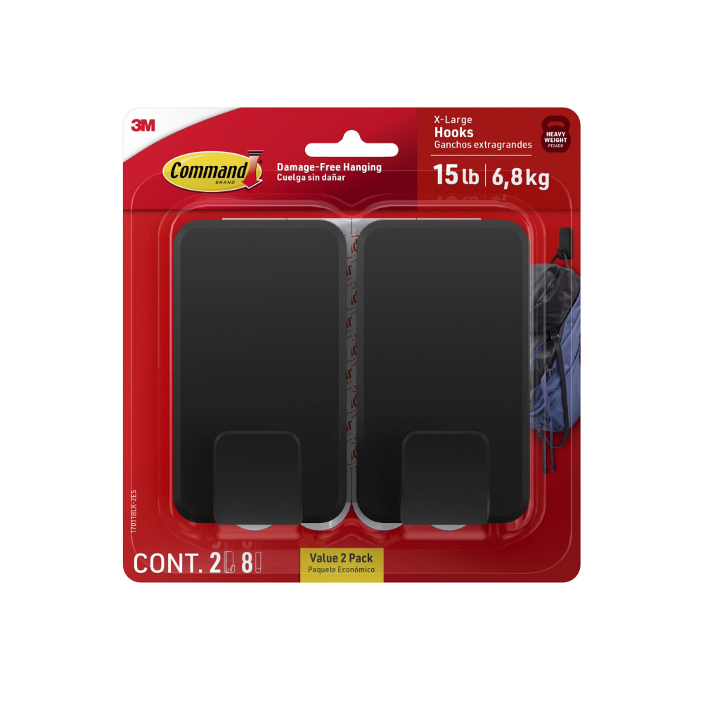 Command™ Jumbo Hook, 2 XL Hooks, 8 Adhesive