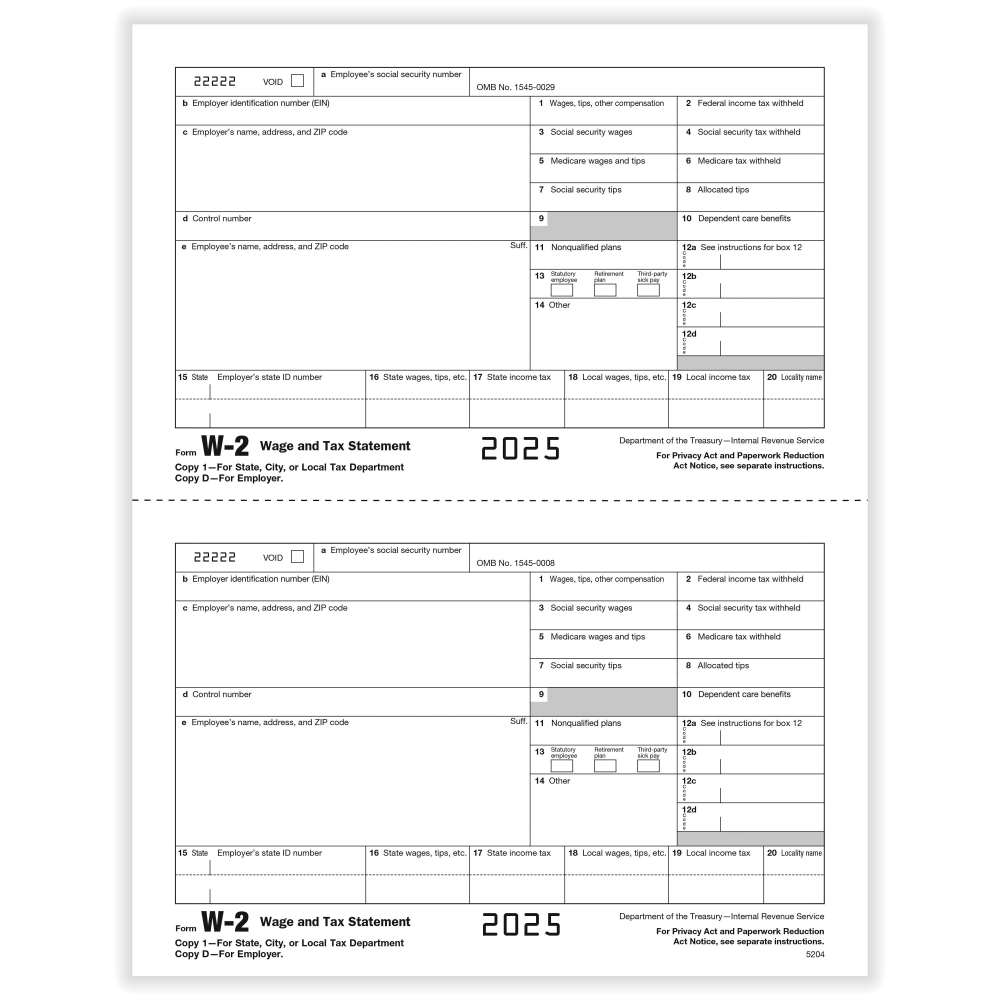 ComplyRight® W-2 Tax Forms, Employer’s Copy D and/or