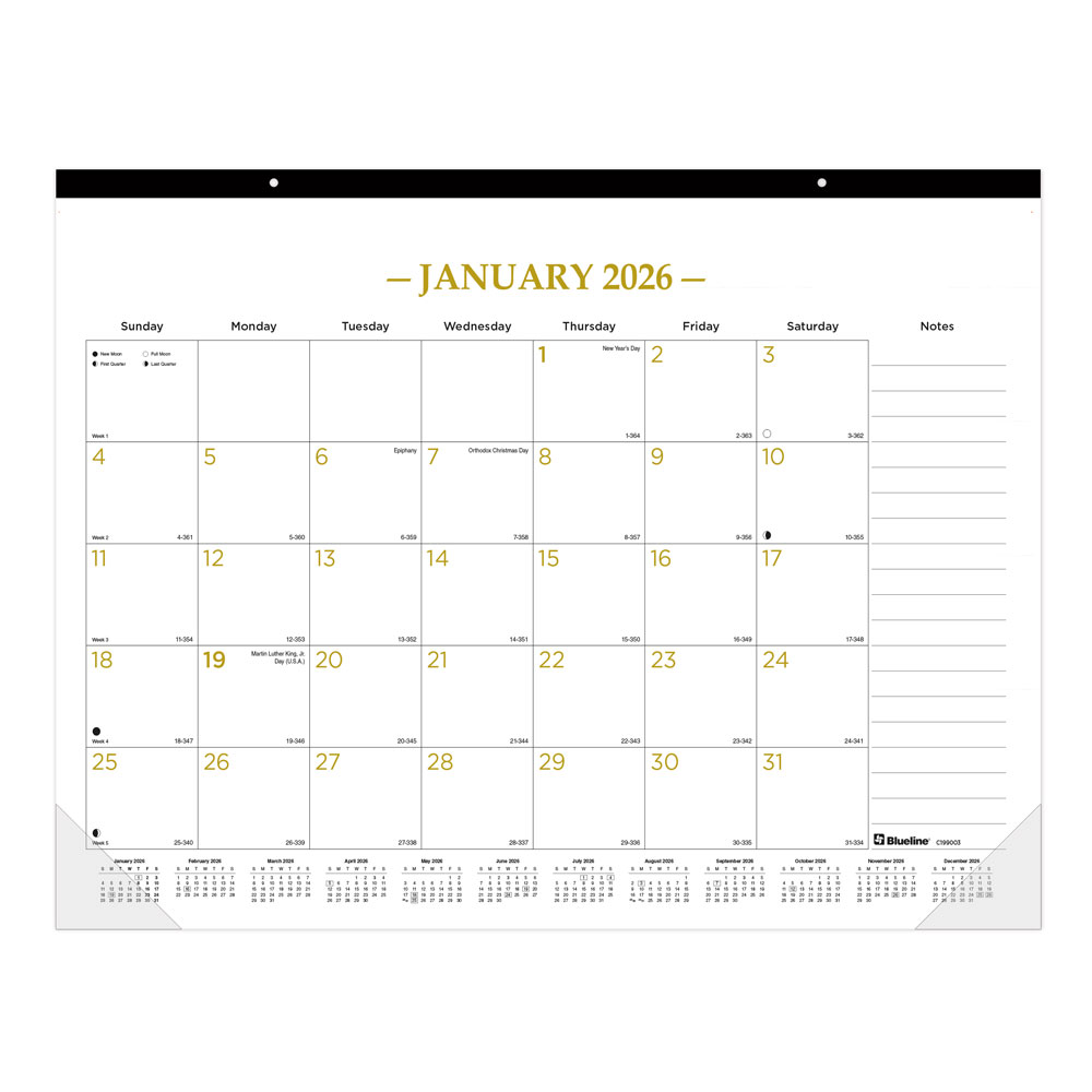2026 Blueline Classic Gold Monthly Desk Pad Calendar,