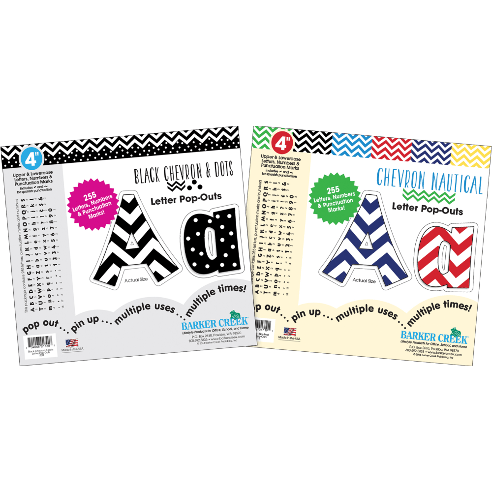 Barker Creek Letter Pop-Outs, 4”, 2 Designs -