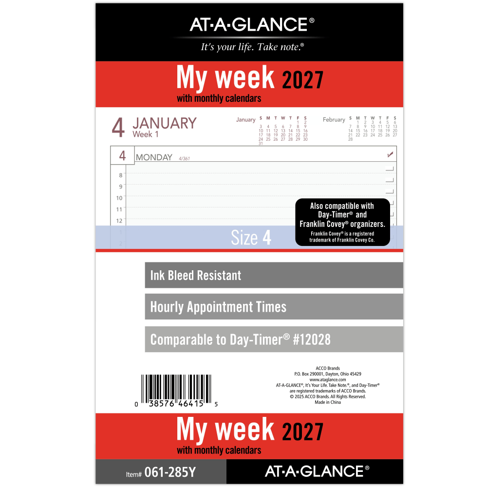 AT-A-GLANCE® 2027 Weekly Planner Refill, Loose-Leaf, Desk Size,