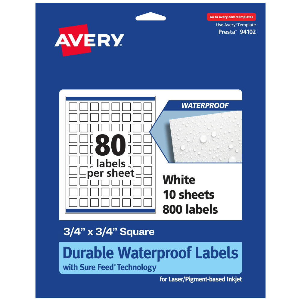 Avery® Waterproof Permanent Labels With Sure Feed®, 94102-WMF10,