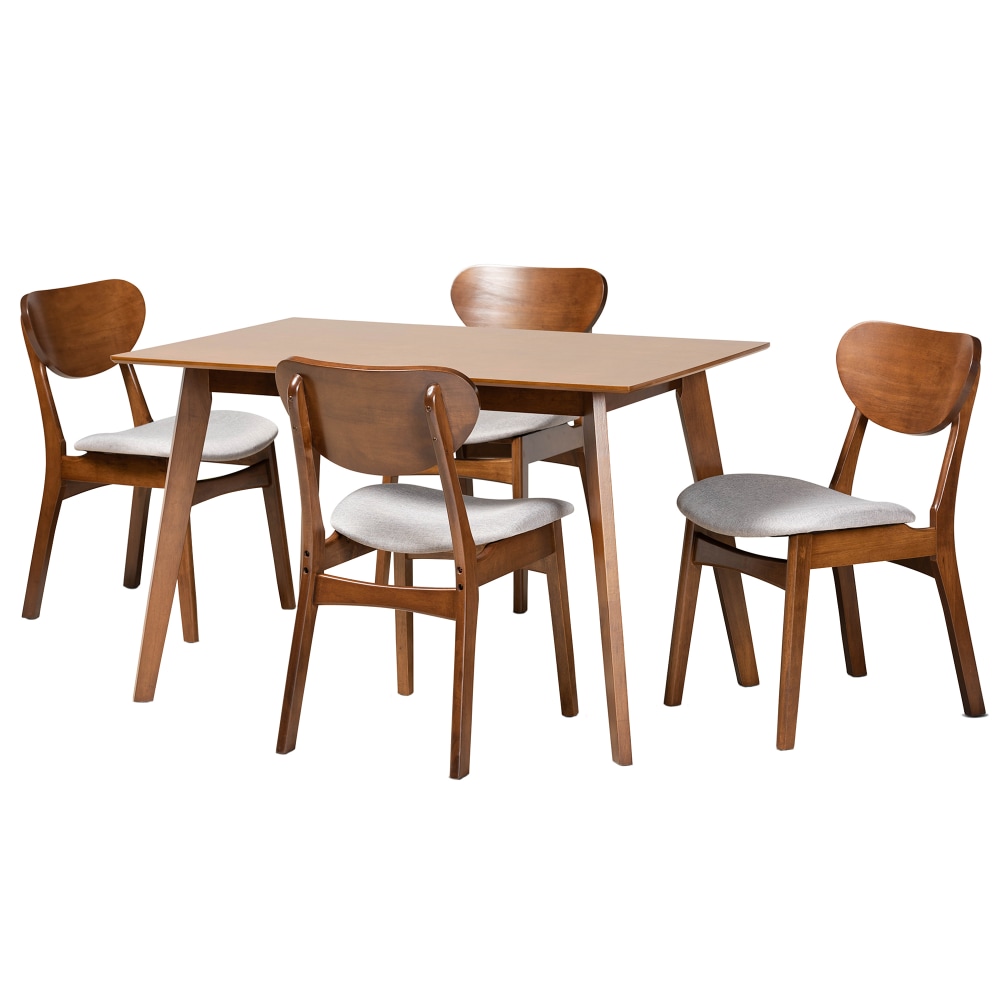 Baxton Studio Katya 5-Piece Dining Set, Gray/Walnut Brown