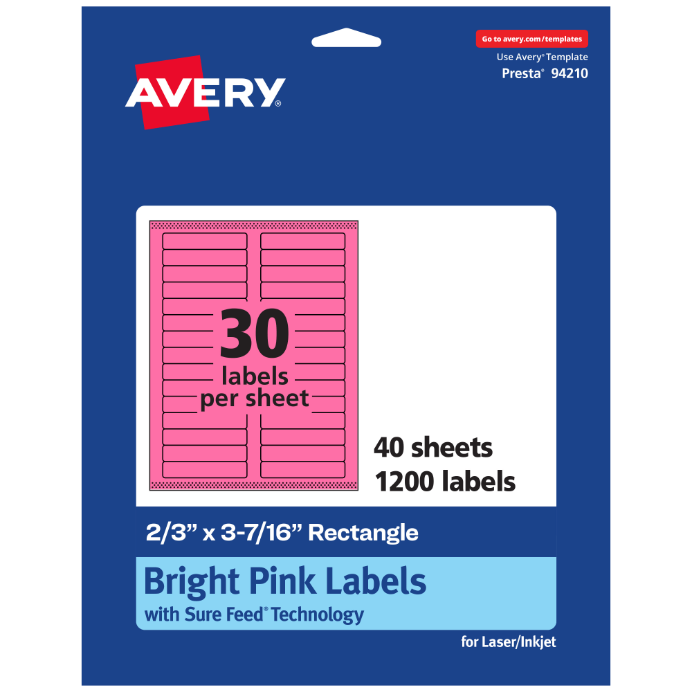 Avery® Printable Labels With Sure Feed® Technology, 94210-BPP40,