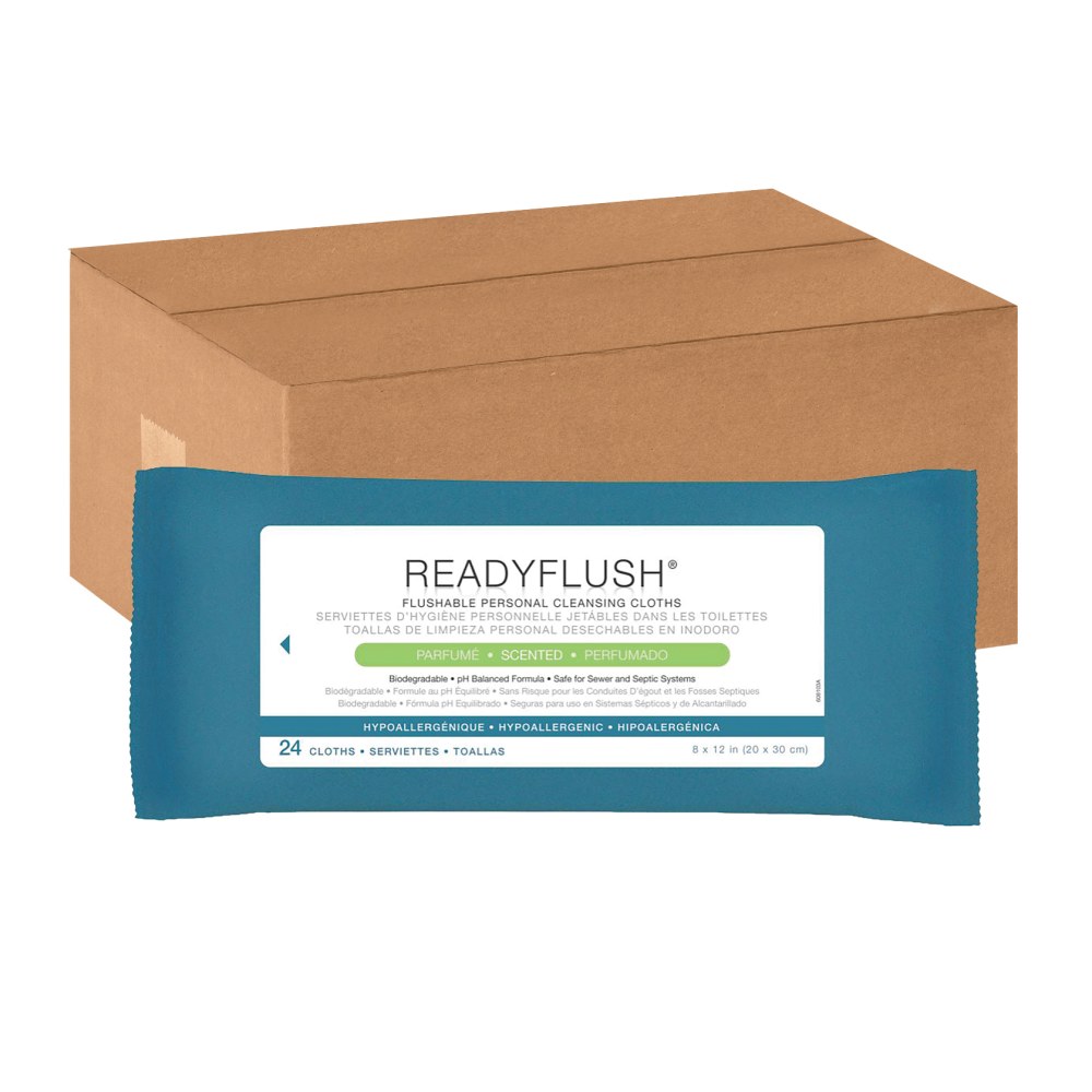 ReadyFlush Flushable Wipes, Scented, 8" x 12", White,