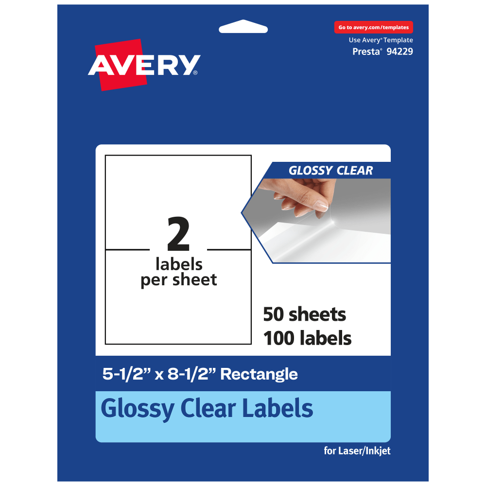 Avery® Glossy Permanent Labels, 94229-CGF50, Rectangle,