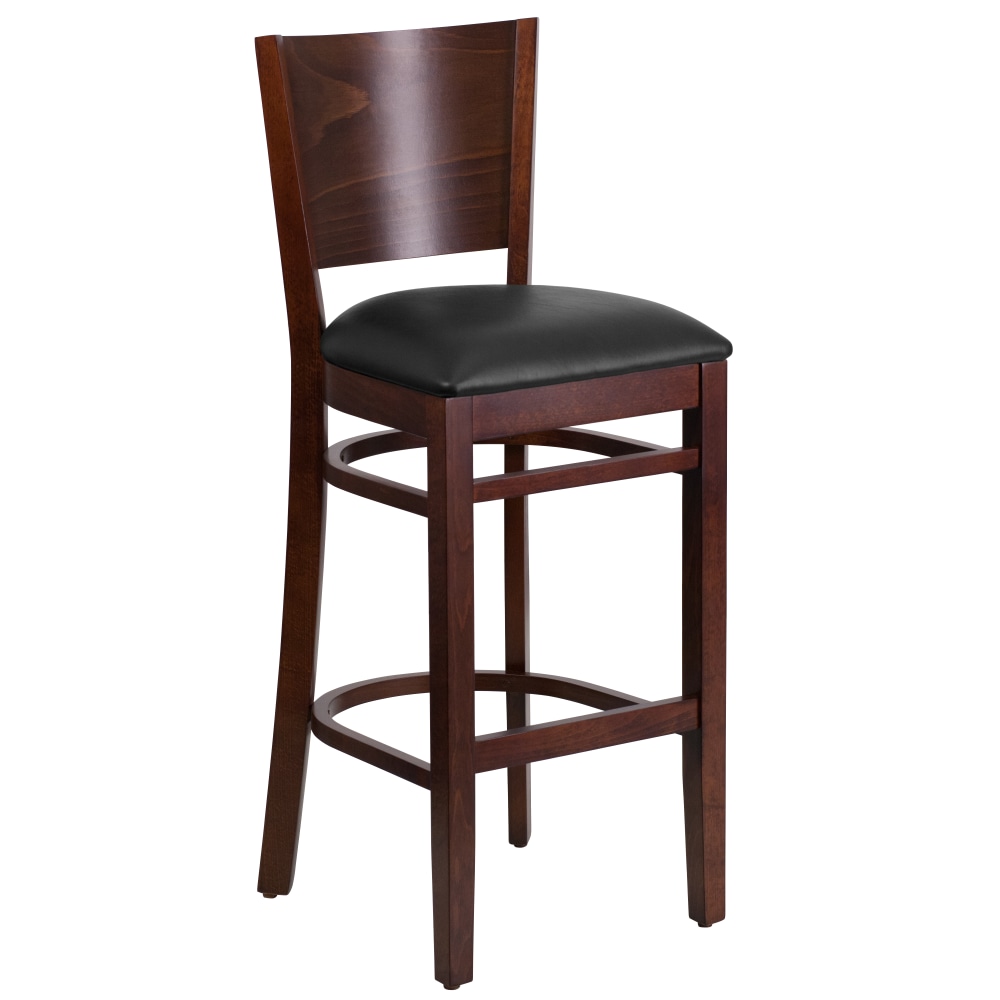 Flash Furniture Solid Back Restaurant Bar Stool, Black/Walnut