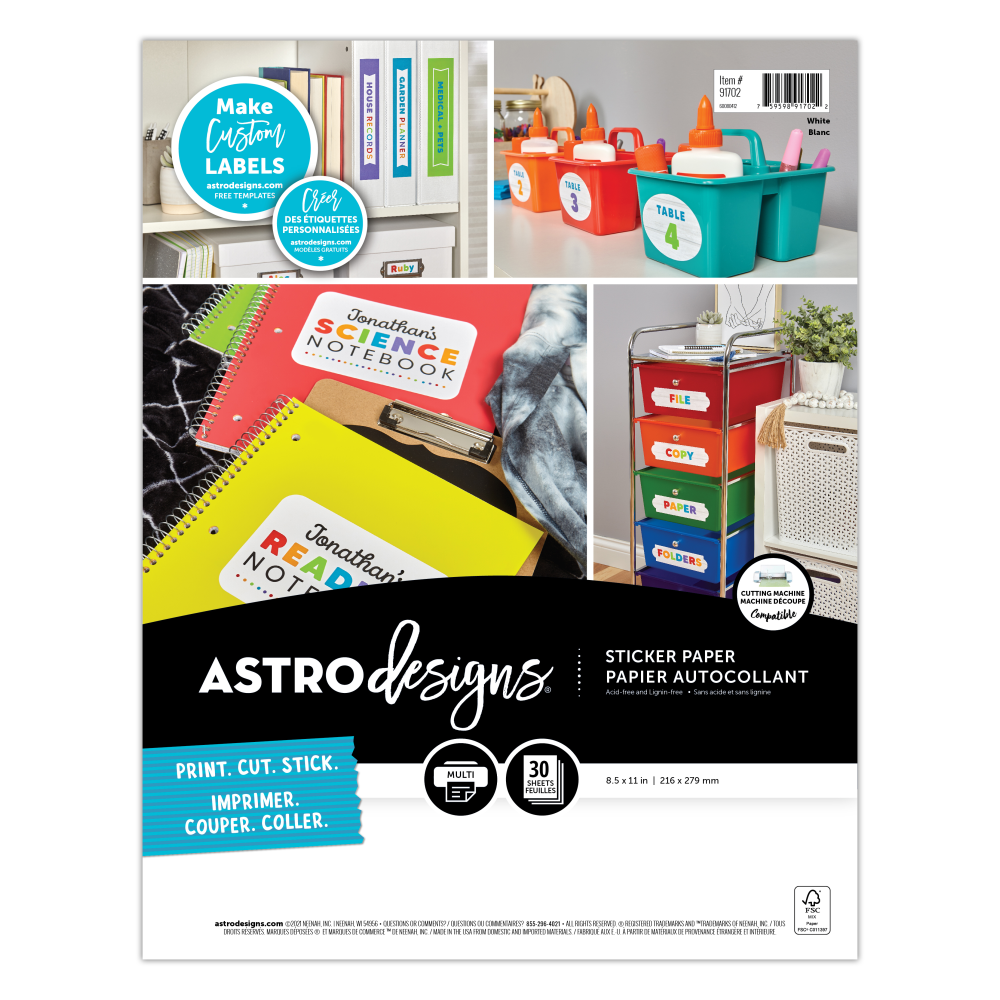 Astrodesigns Sticker Paper, Letter Size, 8-1/2” x 11”,