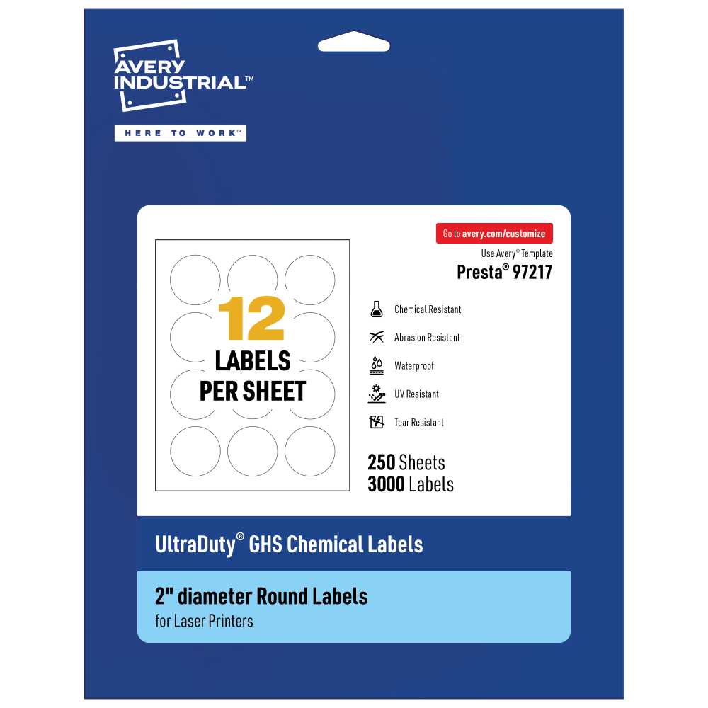 Avery® Ultra Duty® Permanent GHS Chemical Labels, 97217-WMU250,