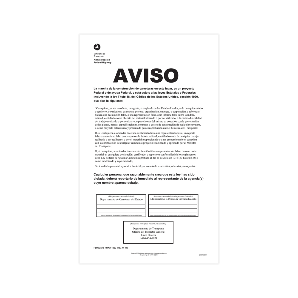 ComplyRight™ Federal Contractor Posters, D.O.T. Federal Highway