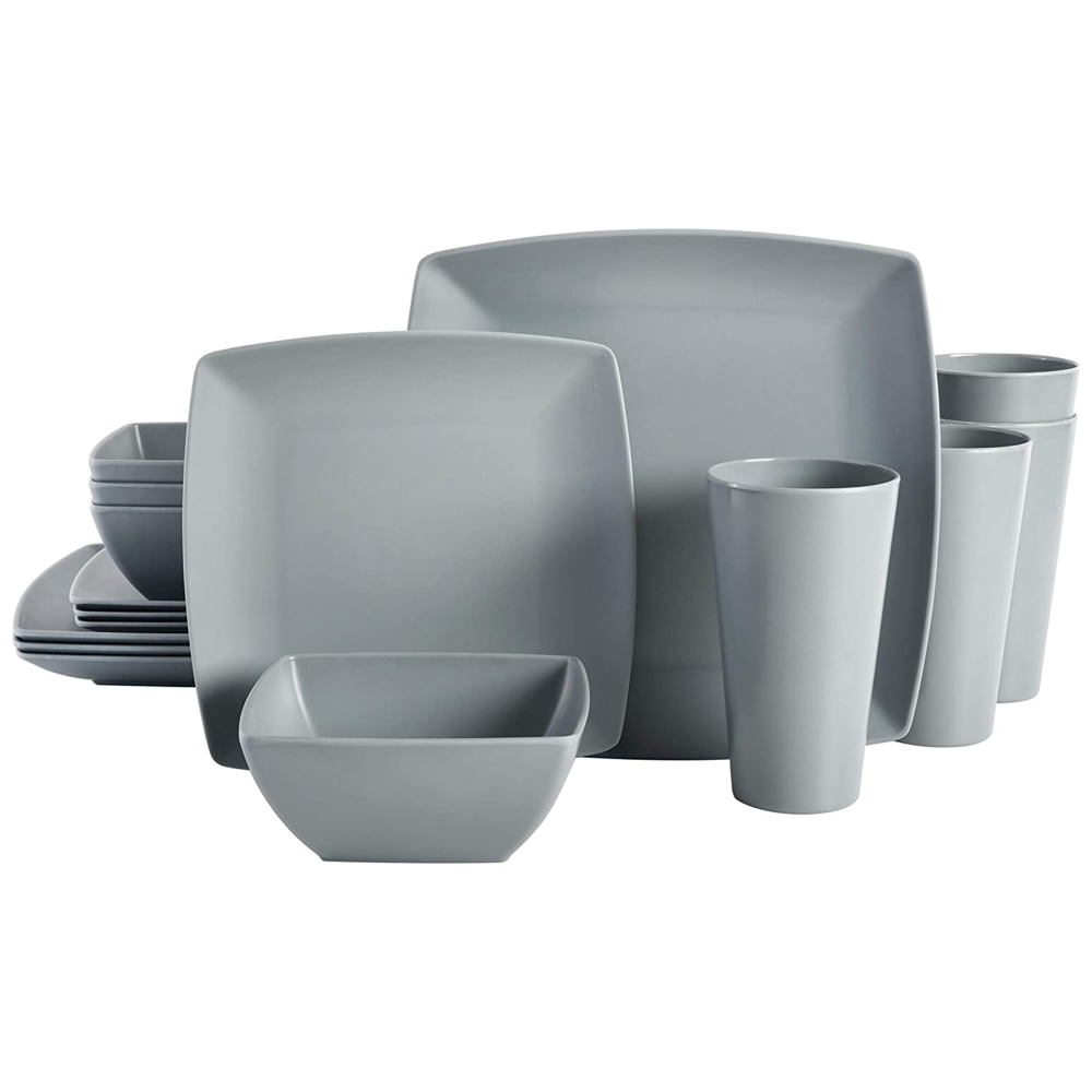 Gibson Home Grayson 16-Piece Melamine Square Dinnerware Set,