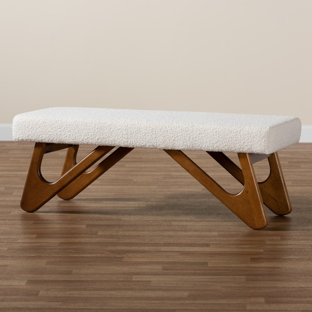 Baxton Studio Rika Japandi Boucle Fabric Bench, 17-3/4"H