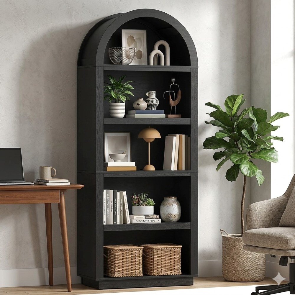 Bestier Arched 5-Shelf Open Bookcase with Adjustable Shelving,